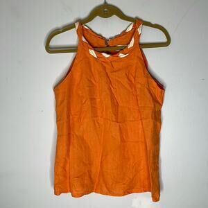RAPHAEL Positano Orange / Beige Woven / Braided Neckline Sleeveless Top Size Med